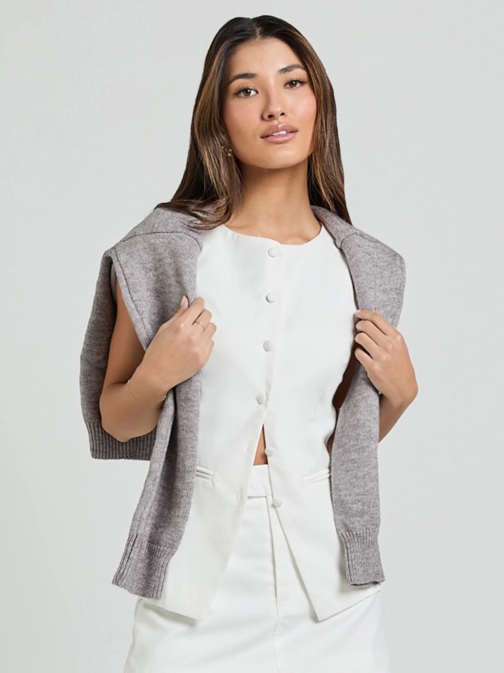 NWT Showpo Desi Top Longline Crew Neck Vest Top In Warm White
